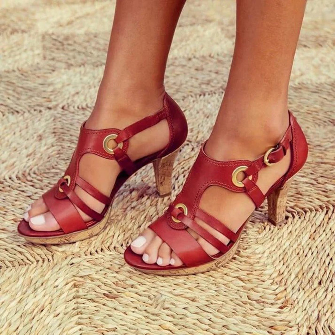 Juliette - Sandales Orthopédiques Femme Élégantes à Talons avec Lanières et Œillets Dorés
