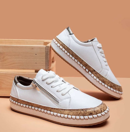 Léa - Baskets Femme Fleuries Confortables avec Semelle Plateforme et Zip