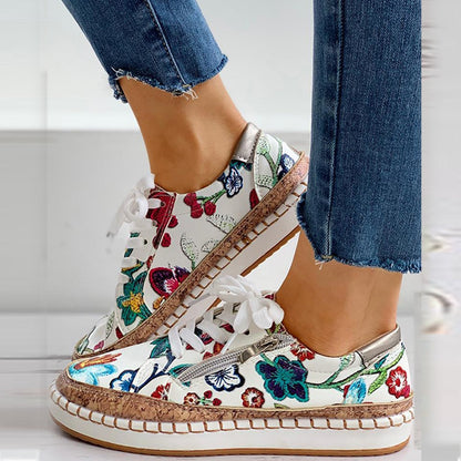 Léa - Baskets Femme Fleuries Confortables avec Semelle Plateforme et Zip