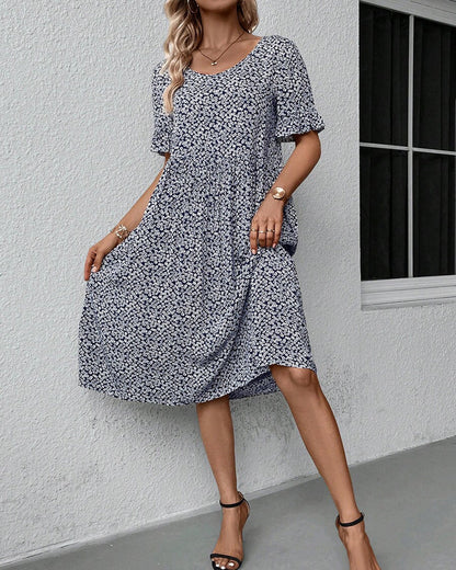 Léa - Robe Invitée Mariage Femme Bohème à Imprimé Fleuri et Coupe Évasée