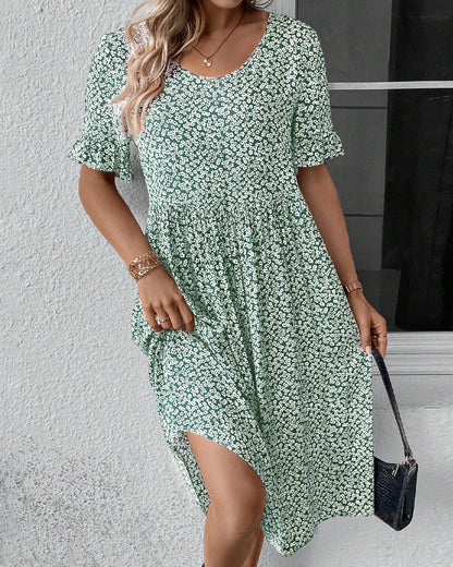 Léa - Robe Invitée Mariage Femme Bohème à Imprimé Fleuri et Coupe Évasée