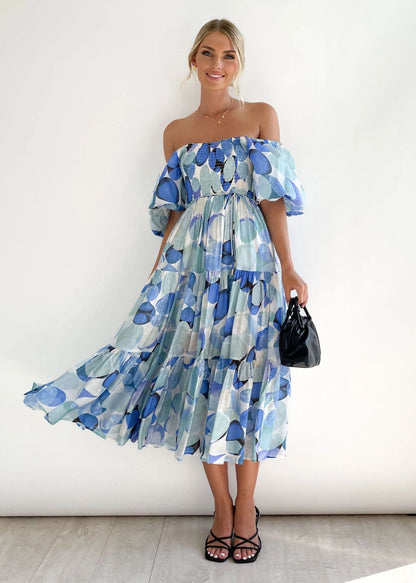 Léa - Robe Invitée Mariage Femme Chic à Épaules Dénudées et Jupe Évasée