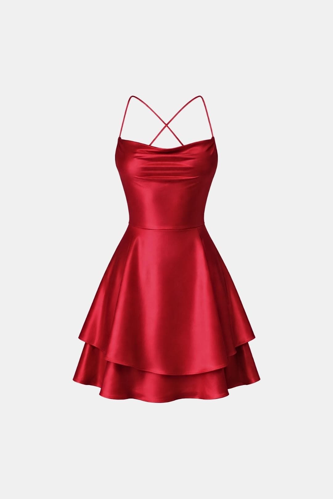 Léa - Robe d'Été Femme Courte Tendance avec Dos Nu Croisé et Jupe Évasée à Double Volant