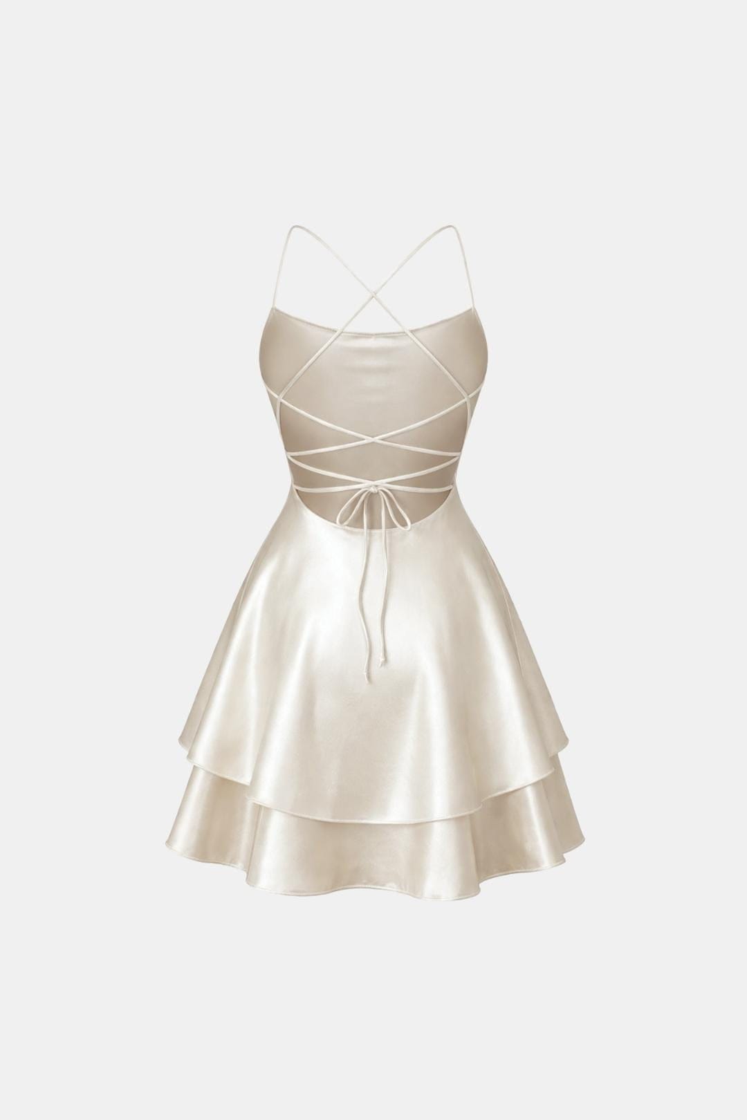 Léa - Robe d'Été Femme Courte Tendance avec Dos Nu Croisé et Jupe Évasée à Double Volant