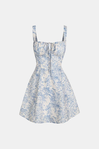 Léa - Robe d'Été Femme Romantique Fleurie avec Bretelles Larges et Col Carré