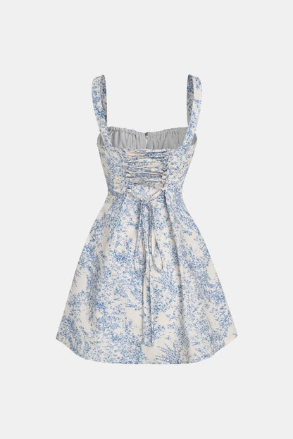 Léa - Robe d'Été Femme Romantique Fleurie avec Bretelles Larges et Col Carré