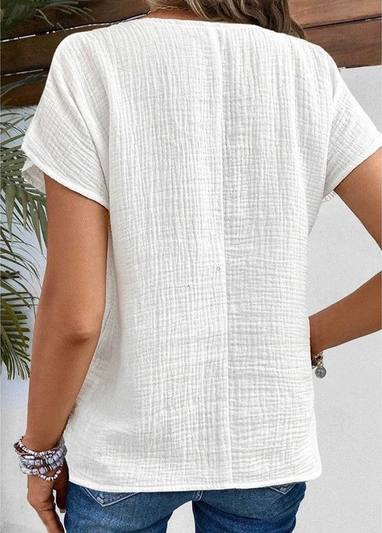 Lola - Chemise en Lin Femme Élégant avec Col Drapé et Manches Courtes