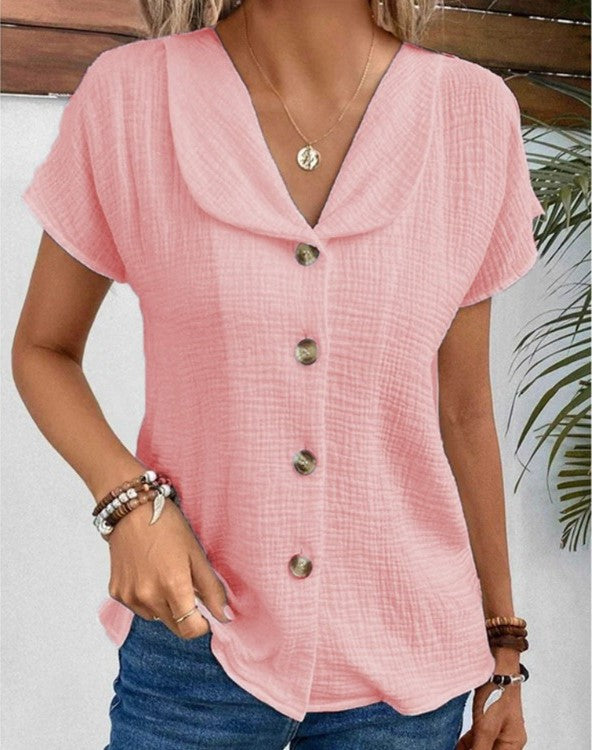 Lola - Chemise en Lin Femme Élégant avec Col Drapé et Manches Courtes