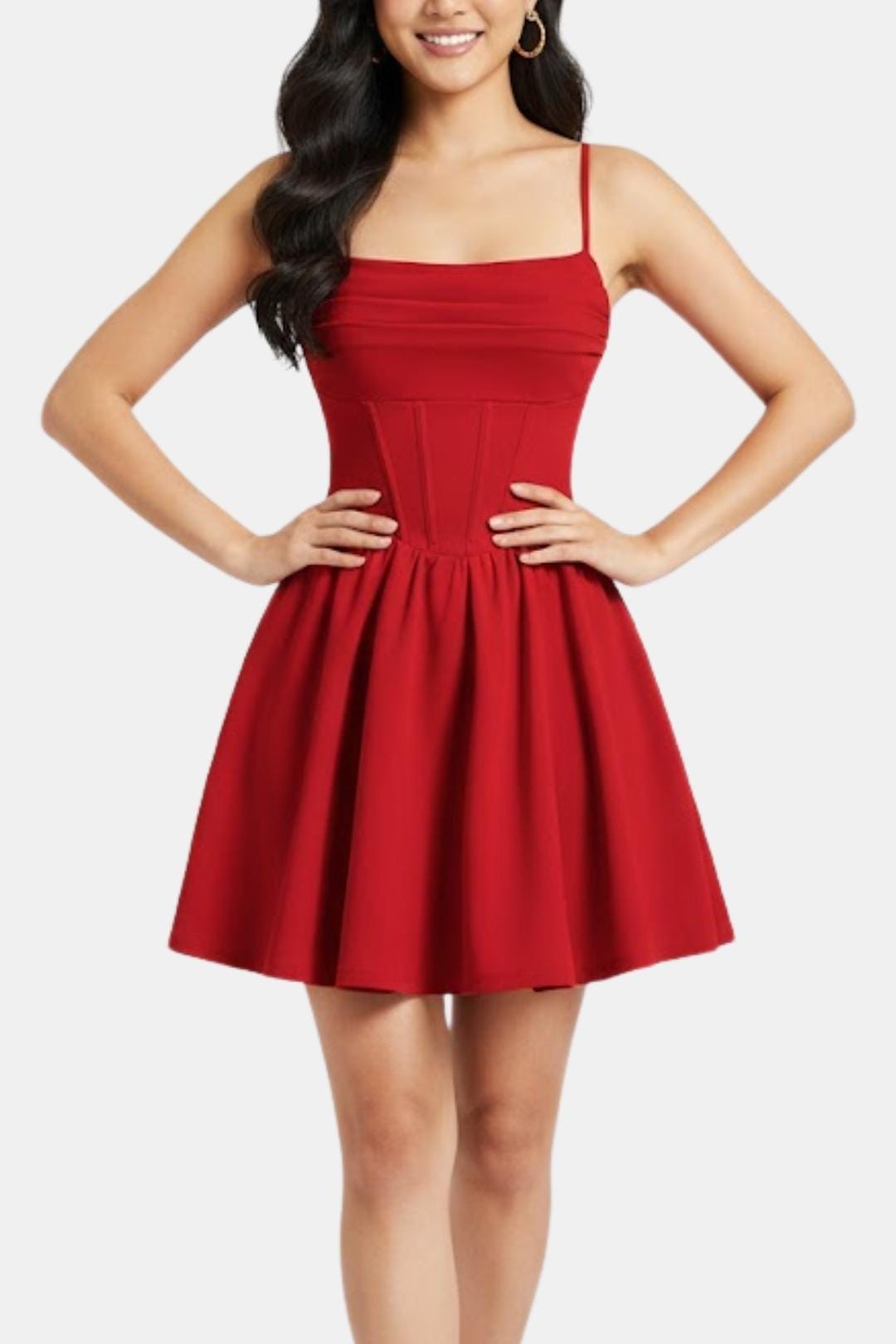 Lola - Robe Corset Femme Élégante Évasée avec Fines Bretelles et Laçage Frontal