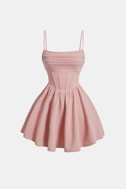 Lola - Robe Corset Femme Élégante Évasée avec Fines Bretelles et Laçage Frontal