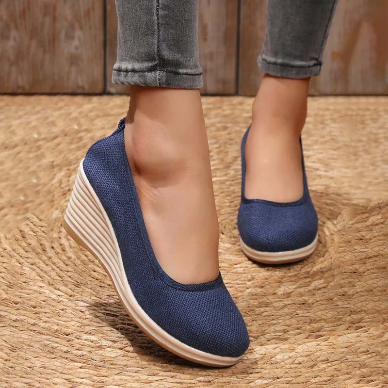 Lola - Sandales Orthopédiques Femme à Talon Compensé Chic et Semelle Raphia
