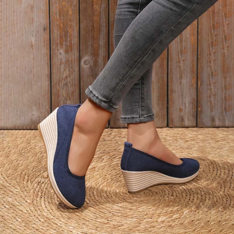 Lola - Sandales Orthopédiques Femme à Talon Compensé Chic et Semelle Raphia