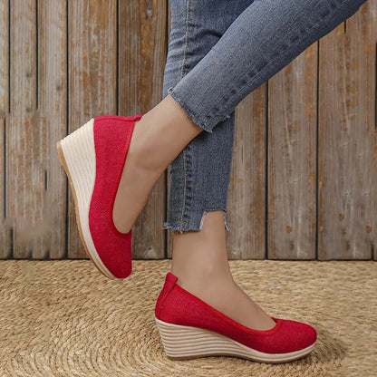 Lola - Sandales Orthopédiques Femme à Talon Compensé Chic et Semelle Raphia