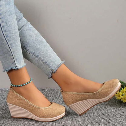 Lola - Sandales Orthopédiques Femme à Talon Compensé Chic et Semelle Raphia