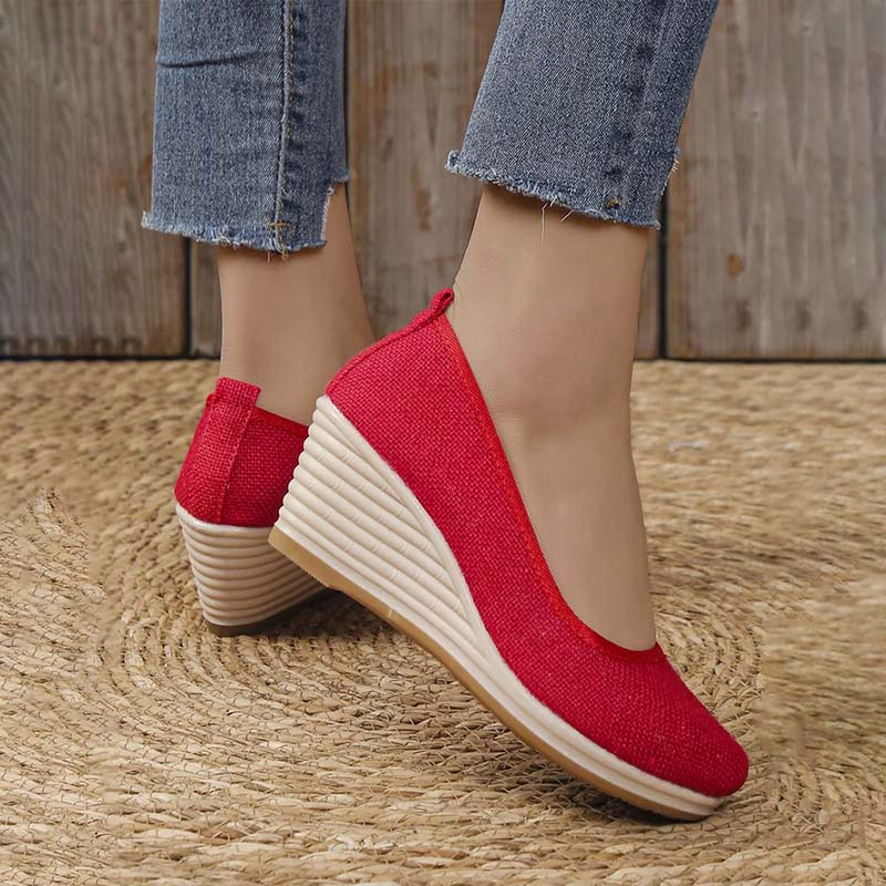 Lola - Sandales Orthopédiques Femme à Talon Compensé Chic et Semelle Raphia