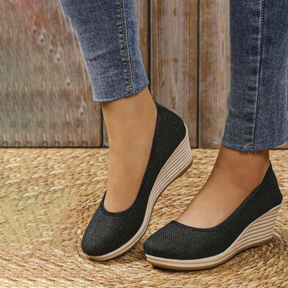 Lola - Sandales Orthopédiques Femme à Talon Compensé Chic et Semelle Raphia