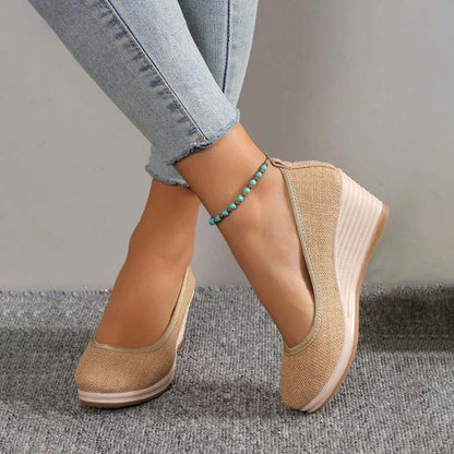 Lola - Sandales Orthopédiques Femme à Talon Compensé Chic et Semelle Raphia