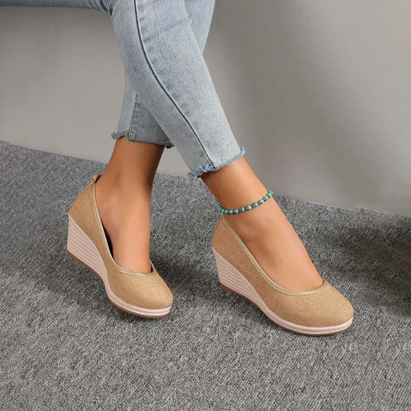 Lola - Sandales Orthopédiques Femme à Talon Compensé Chic et Semelle Raphia