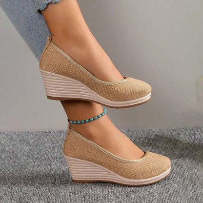 Lola - Sandales Orthopédiques Femme à Talon Compensé Chic et Semelle Raphia