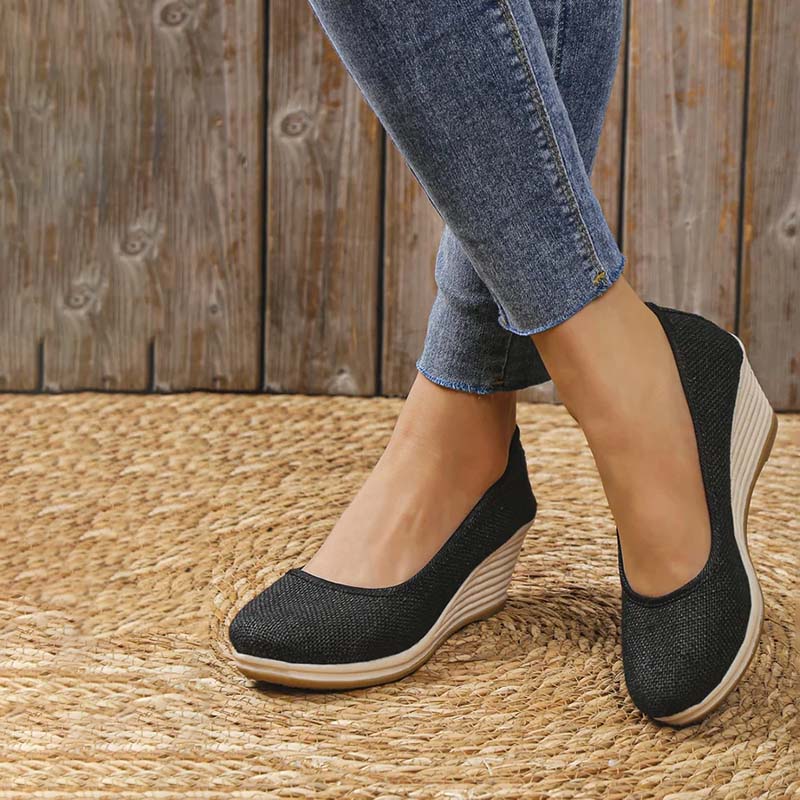 Lola - Sandales Orthopédiques Femme à Talon Compensé Chic et Semelle Raphia