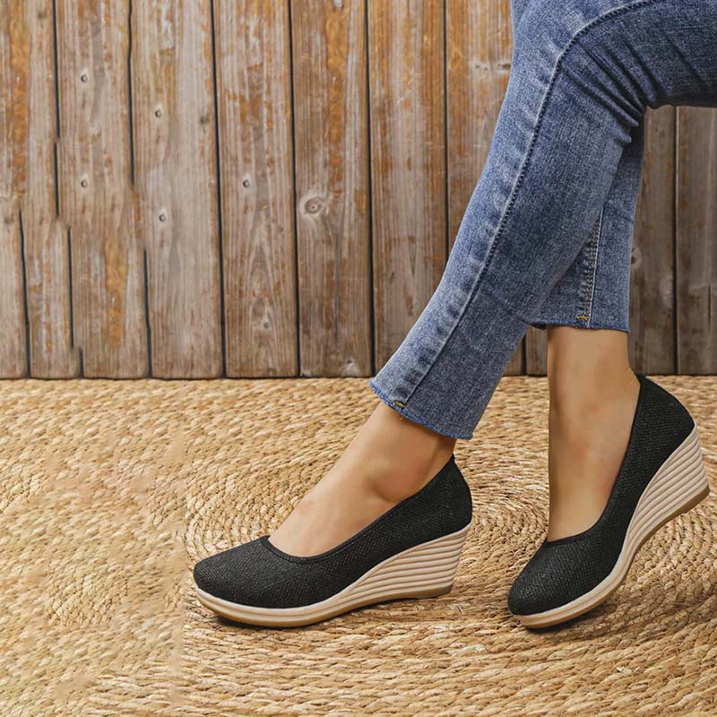 Lola - Sandales Orthopédiques Femme à Talon Compensé Chic et Semelle Raphia