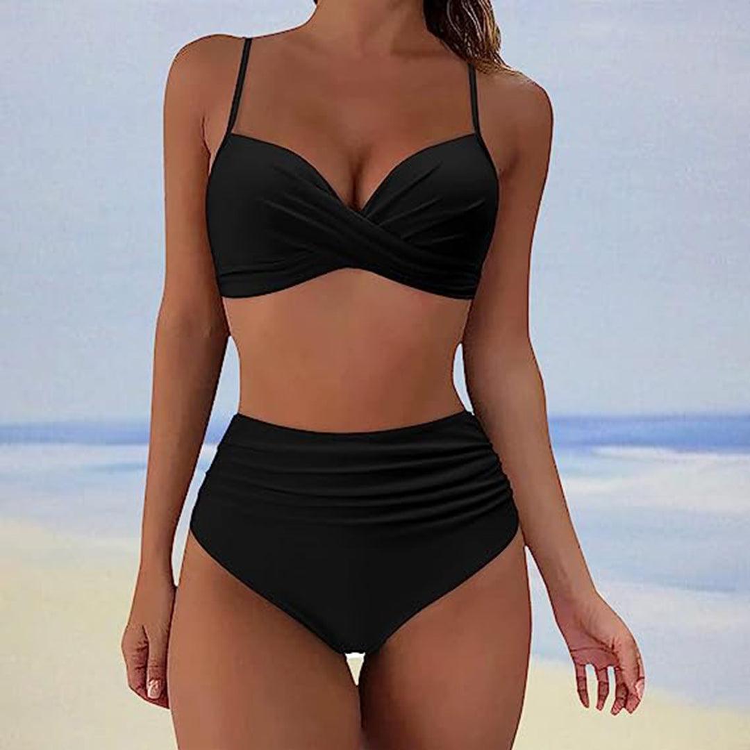 Louise - Bikini Femme Maillot de Bain Romantique Taille Haute avec Haut Torsadé
