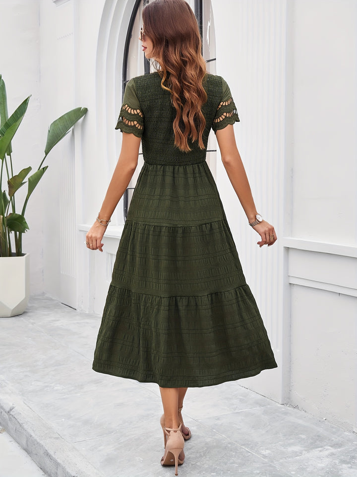 Louise - Robe Invitée Mariage Femme Bohème Smockée à Col V et Jupe Étagée