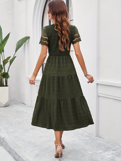 Louise - Robe Invitée Mariage Femme Bohème Smockée à Col V et Jupe Étagée