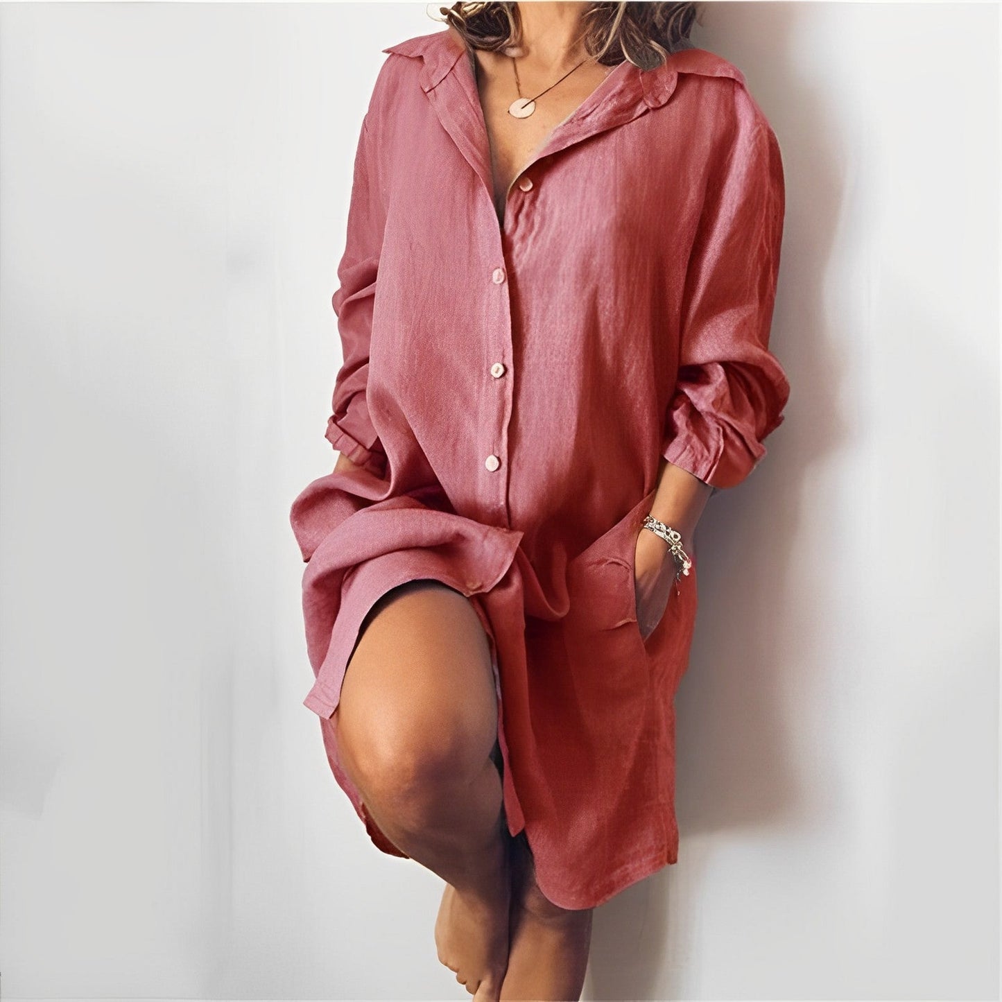 Louise - Robe d'Été Casual Femme Oversize à Boutons avec Col Chemise et Poches