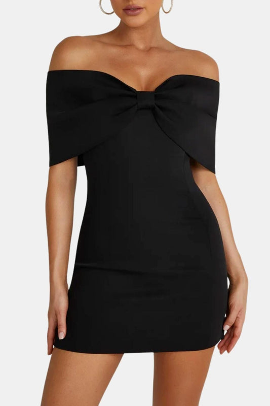 Louise - Robe de Soirée Femme Bustier Épaules Dénudées avec Nœud Frontal