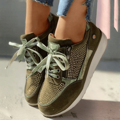 Manon - Chaussures Orthopédiques Femme Tendance avec Strass et Fermeture Zippée