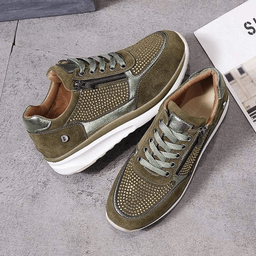 Manon - Chaussures Orthopédiques Femme Tendance avec Strass et Fermeture Zippée