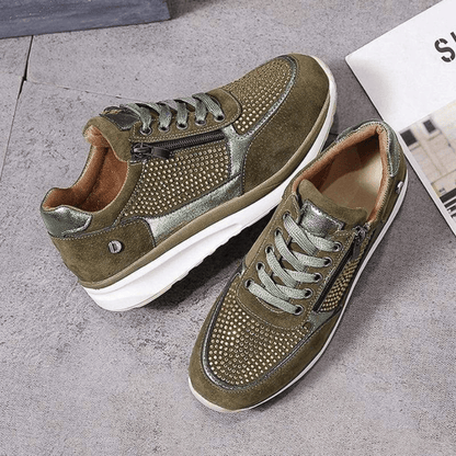 Manon - Chaussures Orthopédiques Femme Tendance avec Strass et Fermeture Zippée