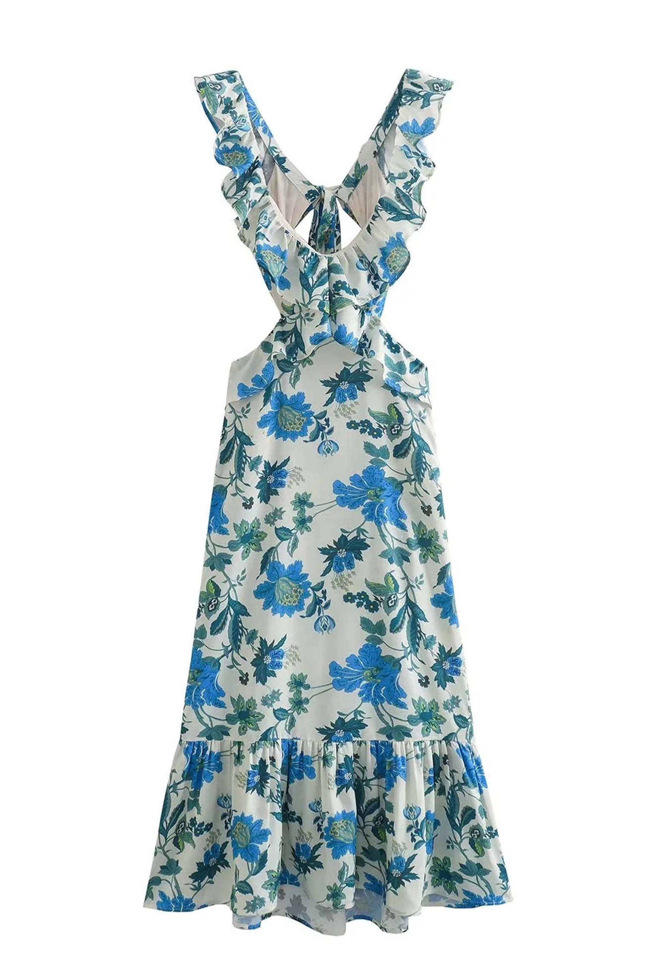 Manon - Robe Invitée Mariage Femme Bohème Longue Fleurie à Volants et Découpes