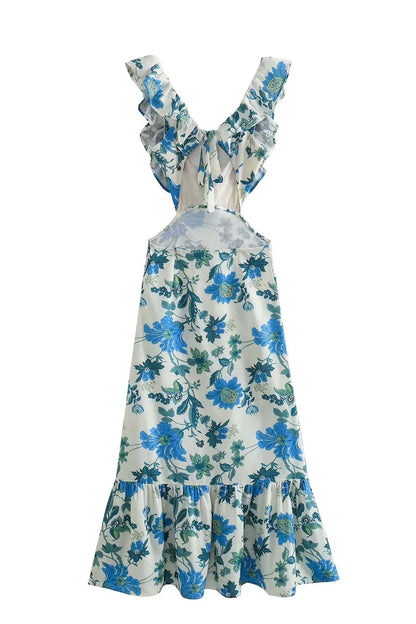 Manon - Robe Invitée Mariage Femme Bohème Longue Fleurie à Volants et Découpes