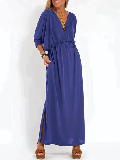 Manon - Robe Invitée Mariage Femme Bohème Longue Fluide à Col V et Fente Latérale