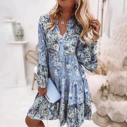 Manon - Robe Invitée Mariage Femme Bohème avec Col V et Manches Longues
