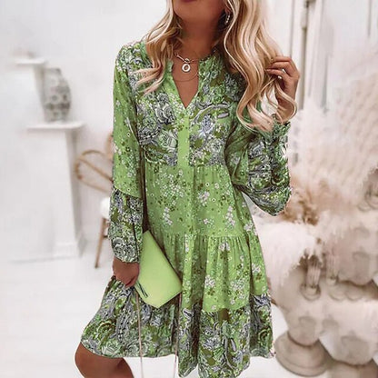 Manon - Robe Invitée Mariage Femme Bohème avec Col V et Manches Longues