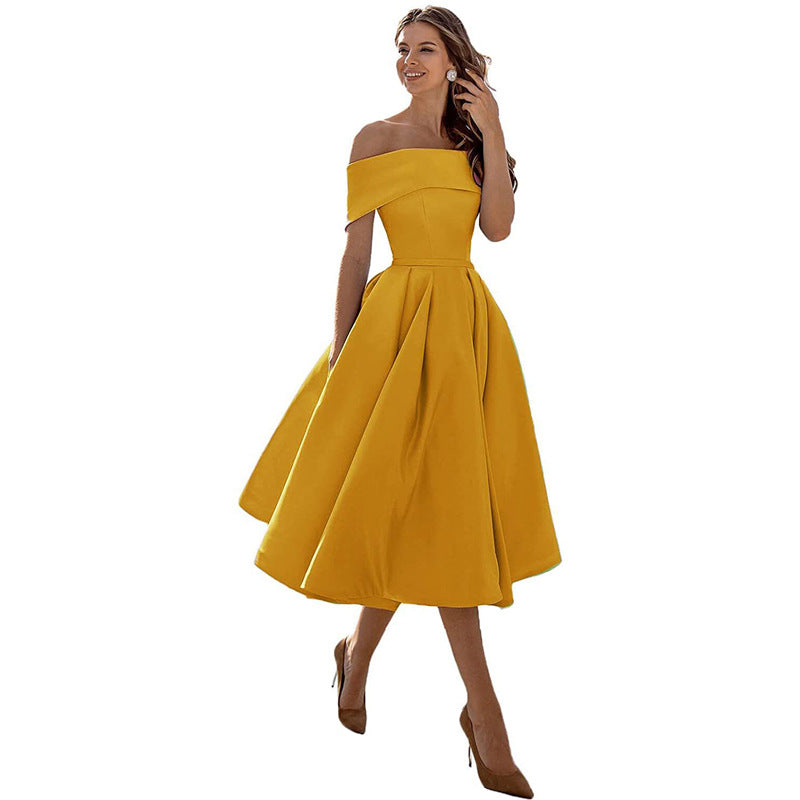 Manon - Robe Invitée Mariage Femme Glamour Épaules Dénudées et Jupe Évasée