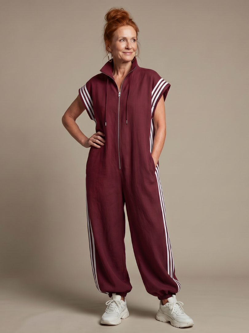 Margaux - Combinaison Large en Lin Femme Oversize avec Bandes Contrastantes