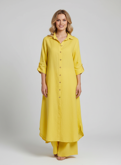 Margaux - Ensemble en Lin Femme Chic avec Robe Chemise Longue et Pantalon Assorti