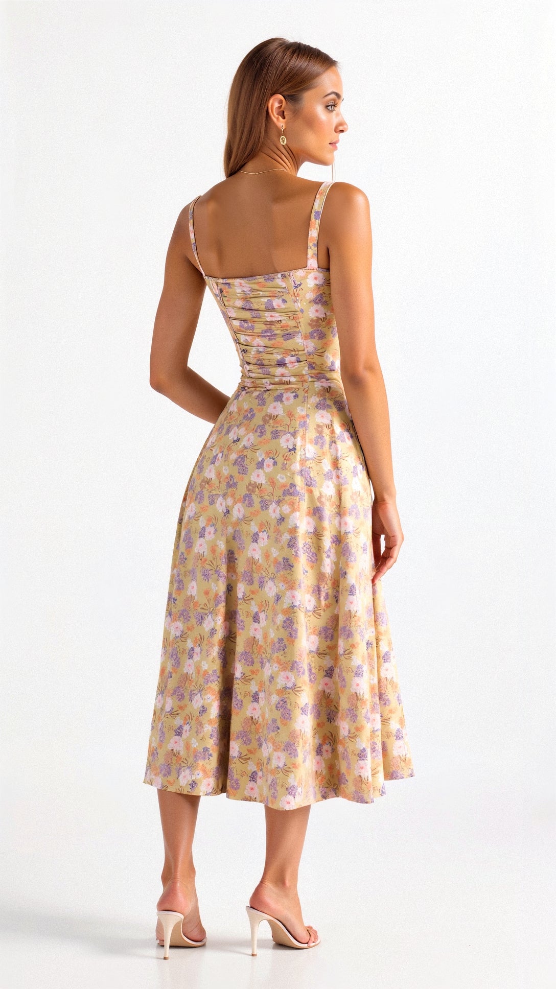 Margaux - Robe Invitée Mariage Femme Romantique Bustier Fleuri avec Fente Midi