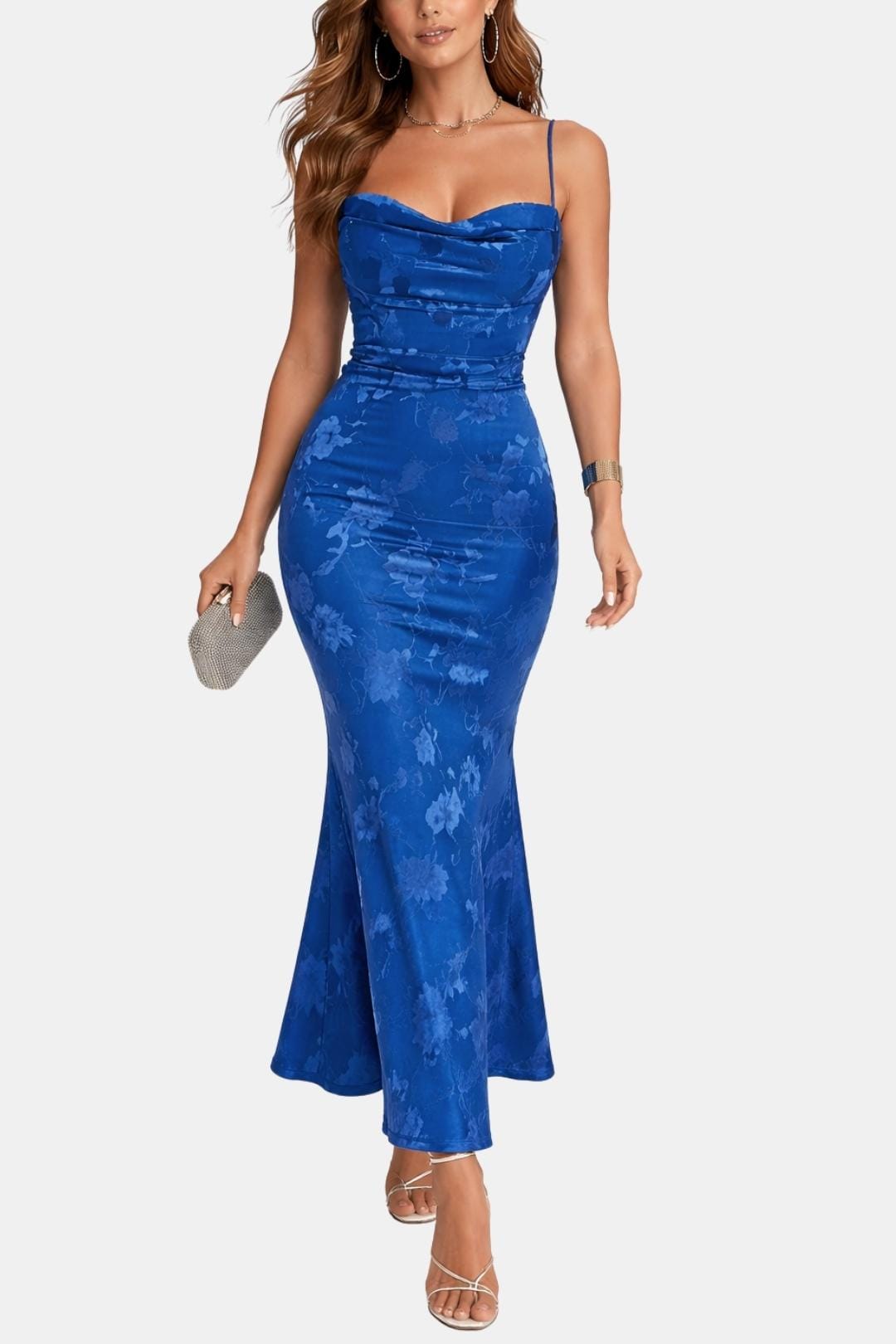 Margaux - Robe d'Été Longue Femme Élégante Moulante avec Fines Bretelles et Col Drapé