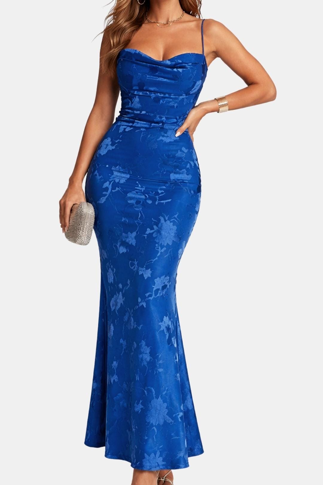 Margaux - Robe d'Été Longue Femme Élégante Moulante avec Fines Bretelles et Col Drapé