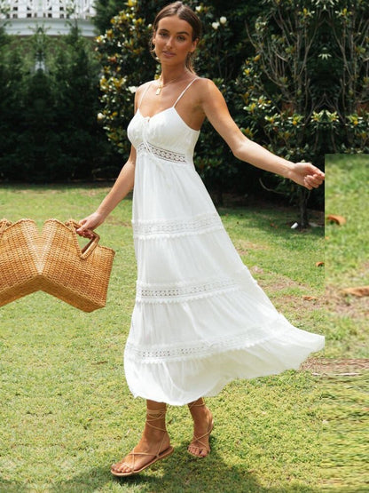Margaux - Robe Invitée Mariage Civil Femme Bohème Longue à Bretelles Fines et Volants Étagés