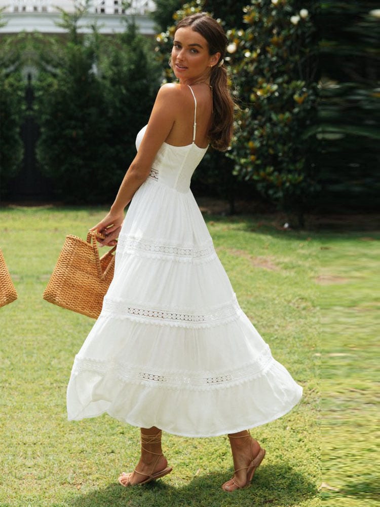 Margaux - Robe Invitée Mariage Civil Femme Bohème Longue à Bretelles Fines et Volants Étagés