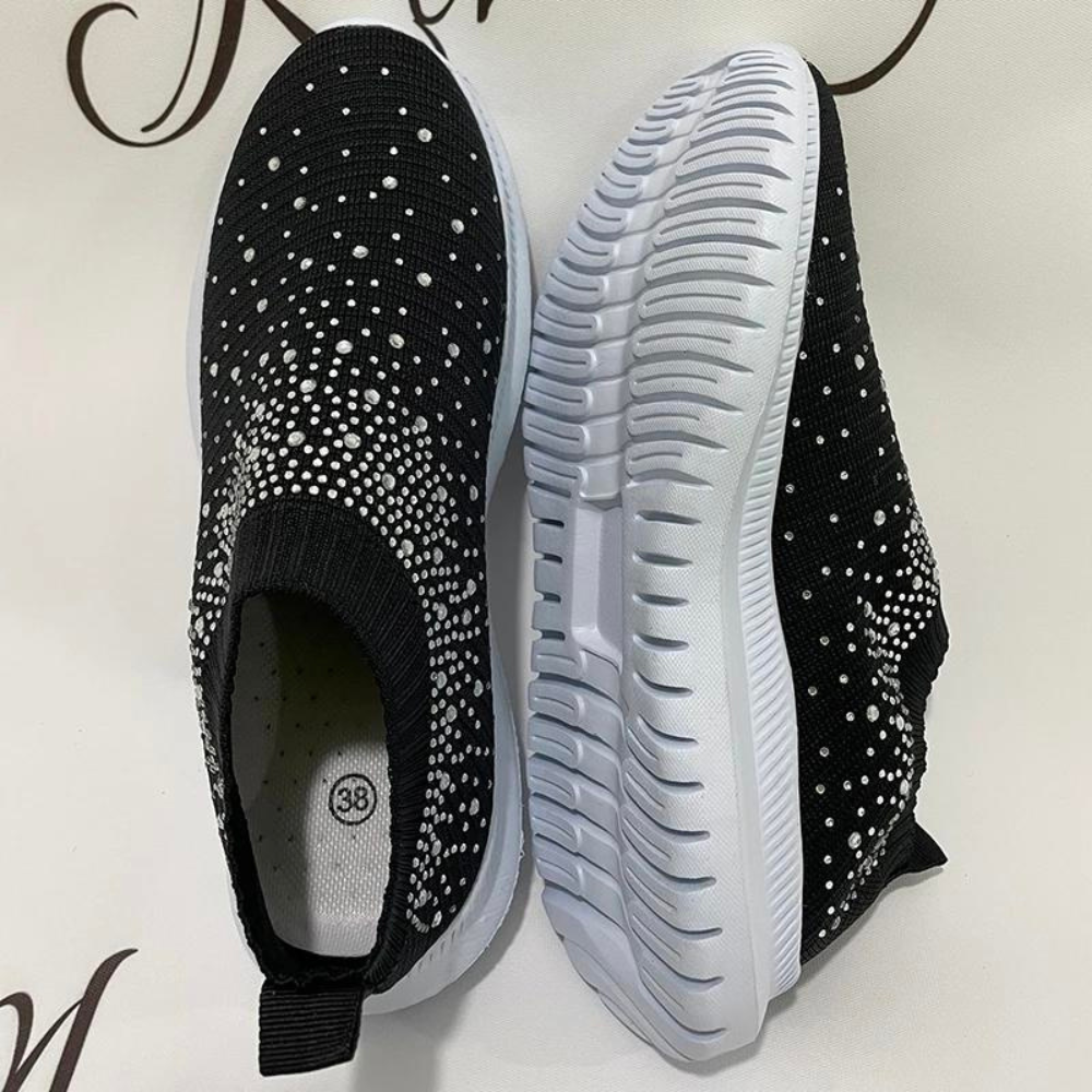 Marion - Baskets Orthopédiques Femme Slip-On avec Strass et Semelle Souple