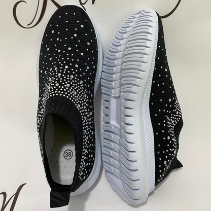 Marion - Baskets Orthopédiques Femme Slip-On avec Strass et Semelle Souple