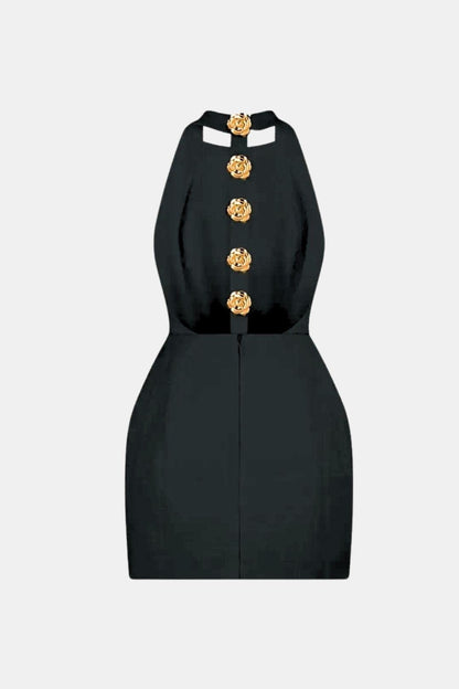Marion - Robe dos nu Femme Moulante avec Col Halter et Boutons Dorés