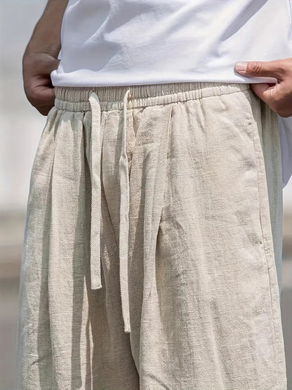 Mathis - Pantalon Large en Lin Homme Oversize avec Taille Élastique et Cordon